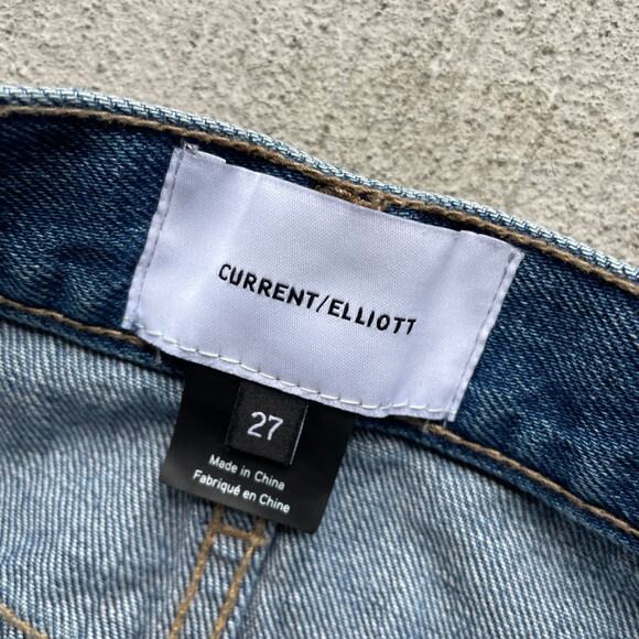 Current/Elliott high rise straight leg jeans with red and white pockets - Picture 5 of 6